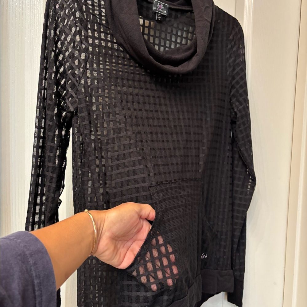 PL MOVEMENT Brand. Black Turtleneck Sweater with Mesh Design